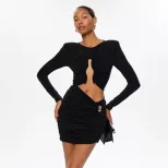 Fashionable Hollow Out Bodycon Dress Elegant Pleated Design Chic Evening Wear Wholesale Availabl