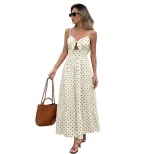 French Style Polka Dot Tiered Midi Dress Summer Vacation Essential Lightweight Fabric Available