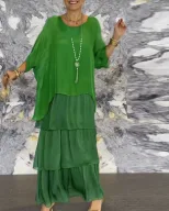 Chiffon Batwing Sleeve Maxi Dress Elegant Round Neck Trendy Design Lightweight Fabric Perfect fo