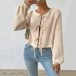 Elegant Womens T Shirt Loose Fit Short Length Tie Front Design Autumn Winter Casual Wear Wholesa