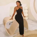Slim Fit Solid Color Halter Neck Backless Dress Sexy Low Waist Elegant Style Perfect for Parties