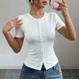 Casual Womens T Shirt Slim Fit Cropped Short Sleeve Lightweight Fabric Summer Wear for Everyday