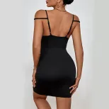 Black Ruched Bodycon Dress Elegant Sleeveless Design Perfect for Summer Events Wholesale Availab