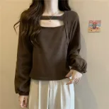 Plus Size Long Sleeve T Shirt for Women Hollow Design Slimming Fit Casual Spring Autumn Wear