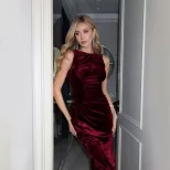 Elegant French Style Velvet Midi Dress for Women Summer Fashion High Quality Sophisticated Look