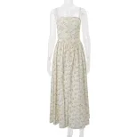 Summer Floral Print Midi Dress Slim Fit Spaghetti Straps Elegant French Style Perfect for Casual