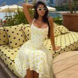 Bohemian Floral Print Maxi Dress Strapless Waist Cinching Backless Slim Fit Perfect for Outdoor