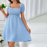 Elegant French Style Midi Dress for Women Unique Square Neck Backless Design Chic Silhouette Per