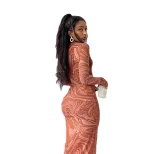 Floral Print Dress Fashionable Sexy Sheer Long Sleeve Trendy Bodycon Style for Parties Wholesale