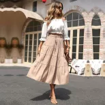 Summer Womens Ruffled Solid Color Midi Skirt Elegant Design Comfortable Fit Versatile for Casual
