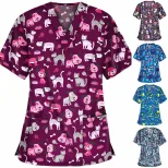 Womens Printed V Neck Short Sleeve T Shirt Casual Style Pocket Detail Comfortable Fabric Perfect