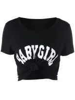 Womens Short Sleeve Cropped T Shirt Unique Letter Print Casual Style Perfect for Summer Outings