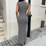 Casual Sleeveless Striped Knit Bodycon Dress Simple Style Round Neck Comfortable Fabric Perfect