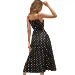 Sleeveless Polka Dot Chiffon Dress Sexy Split Design Fashionable Style Perfect for Parties and S