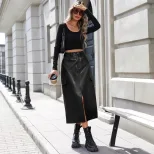 High Waisted PU Pencil Skirt Slim Fit Split Design Elegant Style Perfect for Casual or Formal Oc