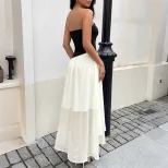 French Style Black and White Color Block Strapless Dress with Bow Detail Sweet and Chic Design f