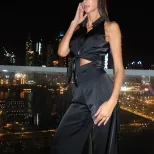 French Style Sleeveless Lapel Tie Top High Waist Satin Trousers Elegant Business Attire for Prof