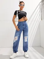 High Waisted Slim Fit Ripped Jogger Jeans Stylish Comfortable Trendy Casual Wear for Women Whole