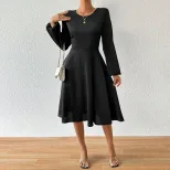 Elegant Womens Dress Minimalist Design Unique Backless Style Mid Length Perfect for Autumn and W