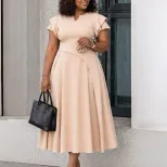Plus Size Elegant Midi Dress High Waist Flared Skirt African Print Summer Fashion for Women Whol