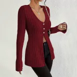V Neck Long Sleeve Crop Top French Style Sexy Design Spring Summer Fashion Womens Casual Wear Wh