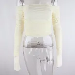 Layered Mesh Top Sweet Off Shoulder Design Ruffled Flared Long Sleeves Autumn Winter Fashion Who