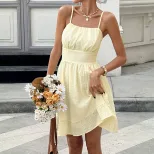 Summer Casual Solid Color Ruffle Strap Cake Dress Fresh and Sweet Style Perfect for Parties and