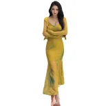 French Style Fishtail Dress Set Elegant Slim Fit Adjustable Spaghetti Straps Cardigan Included P