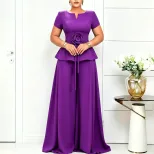 Elegant Plus Size Ruffled Sleeve Top and Wide Leg Pants Set Summer Fashion Casual Wear Wholesale Available