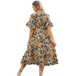 Floral Print V Neck Dress Casual Slim Fit Waist Defining Perfect for Spring Summer Outings Whole