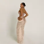 Fashionable Sequin Panelled Bodycon Dress Sheer Mesh Ruffled Design Elegant Style Perfect for Au