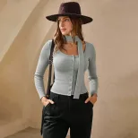 Irregular Button Design Knit Cardigan Long Sleeve High End Feel Lightweight Fabric Early Autumn