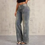 Womens Straight Leg Denim Jeans Fashionable Cross Design Casual Wear for Everyday Use Wholesale