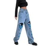 High Waisted Straight Leg Jeans Fashionable Print Trendy Style Casual Wear Wholesale Availabilit