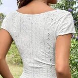Elegant Womens T Shirt Slim Fit Short Length Versatile Design Spring Summer Fashion Wholesale Av