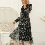 Long Sleeve Sequin Fringe Maxi Dress for Women Elegant Spring Summer Style Perfect for Parties a