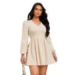 Elegant Womens Dress Versatile Slim Fit V Neck Elastic Waist Spring Summer Style Wholesale Avail
