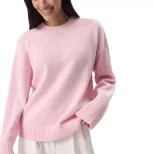 Loose Fit Round Neck Cotton Sweater for Women Solid Color Knitted Long Sleeve Spring and Autumn