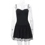 Summer Womens Dress Sexy Hollow Back Lace Paneling Solid Color Sleeveless Perfect for Parties or