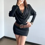 Fashionable Womens Bodycon Mini Dress Long Sleeve Sexy V Neck Slim Fit Winter Collection Wholesa