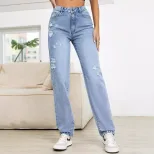 Womens Slim Fit Ripped Denim Jeans Casual Style Comfortable Fabric Versatile for Everyday Wear W