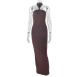 Elegant Bodycon Dress Solid Color Halter Neck Curve Hugging Long Length Perfect for Evening Part