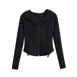 Hooded Cardigan Sweatshirt for Women Slim Fit Long Sleeve Short Length Soft Fabric Casual Wear for Spring and Autumn