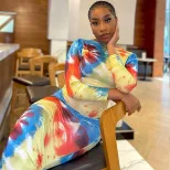 Spring European and American Style Fashionable Backless Dress Color Block Long Sleeve Bodycon Si