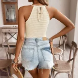 Geometric Hollow Diamond Lace Top Unique Design Lightweight Fabric Summer Vacation Style Wholesa