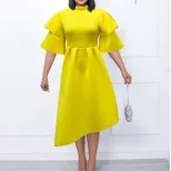 Plus Size Womens A Line Dress Solid Color Double High Neck Elegant Style Perfect for Evening Par