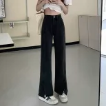 速卖通牛仔裤女2022冬季新款韩版高腰显瘦百搭直筒拖地阔腿长裤潮