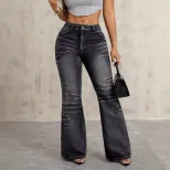 Fashionable Womens Flared Denim Jeans High Waist Non Skinny Fit Casual Style Perfect for Everyda