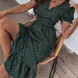 Vintage Polka Dot V Neck Midi Dress Womens Fashion Retro Style Comfortable Fit Perfect for Sprin