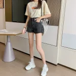 阔腿牛仔裤女2023年夏季新款韩版小个子高腰显瘦短裤Chic港味裤子